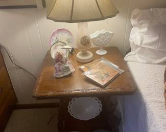 Tiger oak parlor table with 1920’s Aladdin lamp