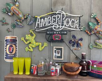 Amber Bock neon and Mexican frogs