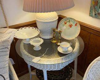 Glass top wicker table