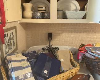 Linen napkins and stoneware pottery