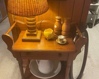 Hand made walnut washstand by Arkansas woodwork shop Kunets in Atkins Ark 1952