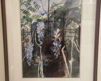 Bud Harris watercolor “ Study of an Iron Gate with Wisteria “