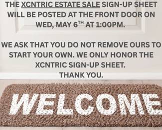 XCNTRIC ESTATE SALES SIGN-UP SHEET.