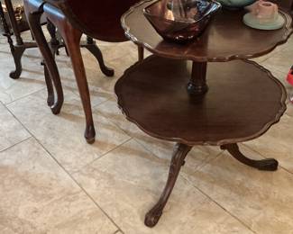 Antique two-tier, mahogany, high crust table