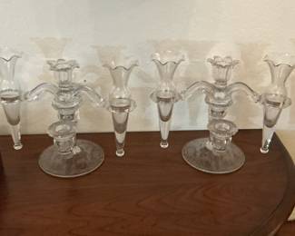 1930 Cambridge glass candleabra with vase and bobeche