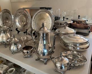 Many fine, silver plated Tea sets and casseroles