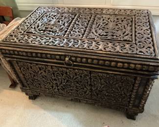Vintage hand carved trunk