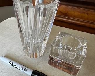 Orrefors crystal vase and votive holder