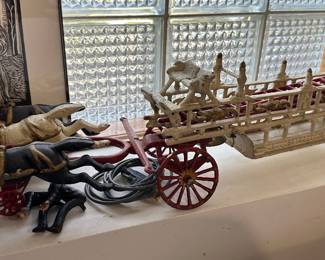 Cast iron firetruck and horses