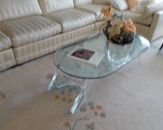 Wonderful lucite and glass coffee table