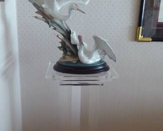 Lucite pedestal with large Lladro "Cranes"