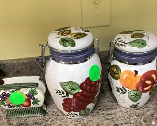 Colorful canister set with matching napkin holder.