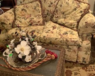 Matching Love seat, 64”  2 cushions, Price: 160.00 Both in great condition and has matching pillows.