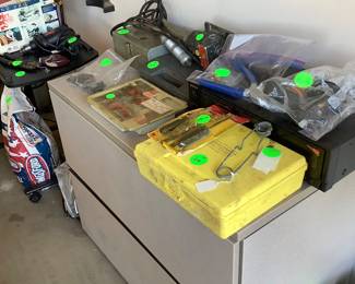 Metal filing cabinet.