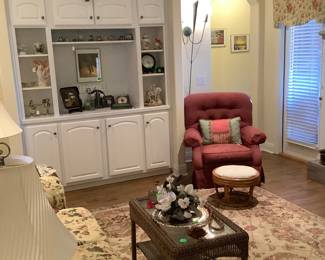 Showing rose colored club chair by Lazy Boy.  33” wide.  Price: $285.00