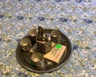 Silver tray with tea pit and cups from Japan.