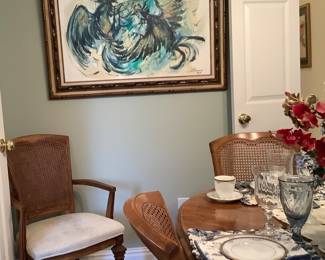 Signed art of fighting cocks.  Beautiful colors.