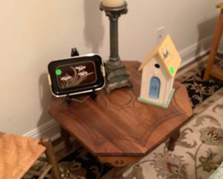 Small round wood carved table.