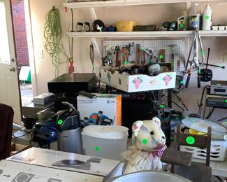 Lots of metal wash tubs and a tin pea shelling dish pan.