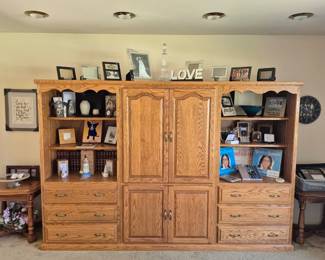 Entertainment center was handmade by my brother in New York and transported here.  Signed Stephen Schlanser Bowl.