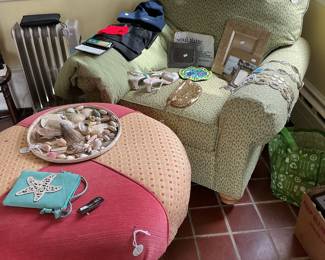 Overstuffed chair and ottoman