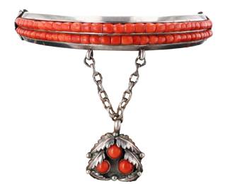 Lot 131: Rare Signed Navajo Coral Heishi Collar Necklace