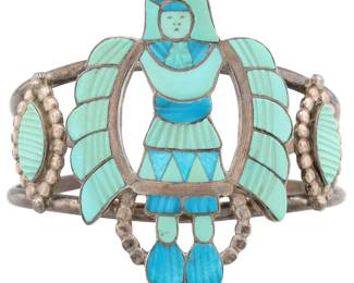 Lot 193: Rare Madeline Beyuka Zuni Turquoise Eagle Dancer Cuff Bracelet