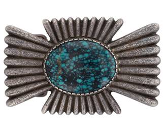 Lot 264: Rare Fidel Bahe Navajo Lone Mountain Turquoise Tufa Cast Belt Buckle