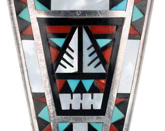 Lot 320: Alex & Marylita Boone Zuni Mosaic Inlay Bolo Tie
