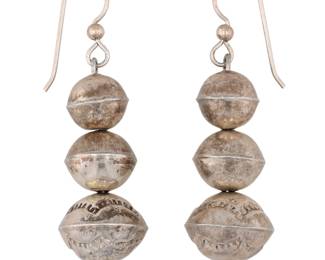 Navajo Sterling Hand Stamped Bead Earrings