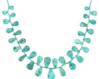 Lot 156: Joe Tortalita Santo Domingo Kewa Vintage Turquoise Heishi Tab Necklace