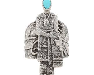 Lot 232: Rebecca Begay Navajo Lone Mountain Turquoise 'Rug Weaver' Ring Sz 8