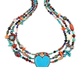 Lot 261: Stunning Betty Ann Lee Navajo Multistone Heart Necklace