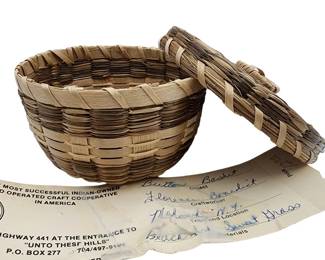 Lot 462: Native American Lidded Button Basket by Florence Benedict, Mohawk Tribe