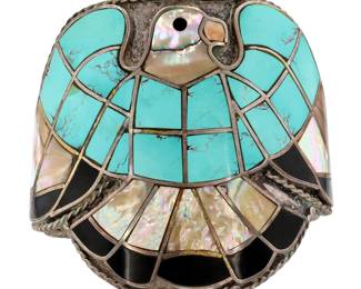 Lot 81: Rare Vintage Zuni Sterling Eagle Inlay Cuff Bracelet
