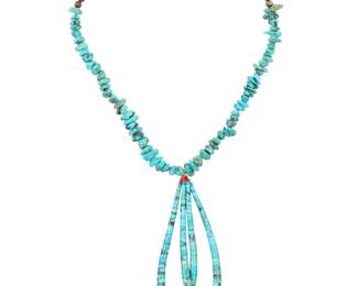 Lot 311: Vintage Santo Domingo Turquoise and Coral Heishi Jacla Necklace