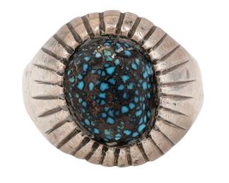 Lot 202: Paul J. Begay Navajo Rare Lander Blue Spiderweb Turquoise Ring Sz 13