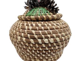Lot 468: Poarch Creek Indians Pine Cone Lidded Basket by Nina Gail Thrower