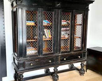 Large Antique Style Library Cabinet Bookcase w Wire Front Doors 71" Wide