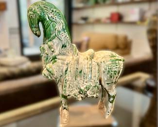 Beautiful Collectable Replica Inspired by Tang Dynasty Chinese Tomb Figures- Green Glaze Horse Figurine