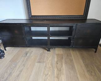 RH Industrial 4-Door Media Cabinet 90" Metal Mesh Doors Fixed Shelves