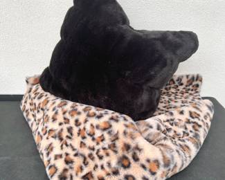  ‘Silhouette Home’ Faux Rabbit Fur Rug - Leopard Print, + 18” Black Pillow