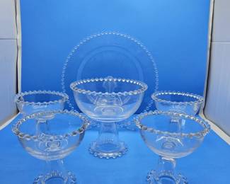Candlewick Glass Pedestal Bowl Set with 13” Platter 6 Piece