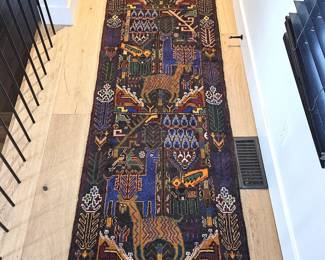  Hand Knotted Wool Runner Rug 10.3 ft Tribal Animal Motif Caucasian Style