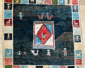 Square Persian Gabbeh Wool Nomadic Tribe Hand-Knotted Rug 4 foot