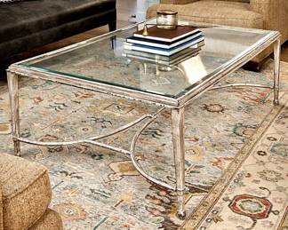 Large Artistica Iron and Glass Top Cocktail Table- Italian Sangiovese Coffee Table 53"x 35"x 19"h