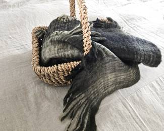  India’s Heritage Soft Wool Blend Throw w/ Mohair & Woven Basket