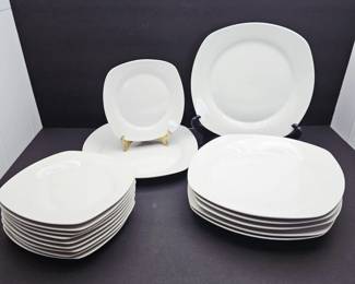 10 Strawberry Street White Square Plates Set – 8 Dinner 10" & 10 Salad 7" Modern