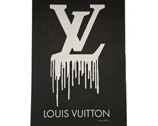 -Louis Vuitton Style Drip Logo Canvas Wall Art – Black & White Designer-Inspired Piece