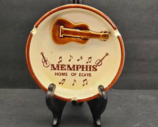 - Vintage Memphis “Home of Elvis” Guitar Ashtray – Souvenir Pottery Dish